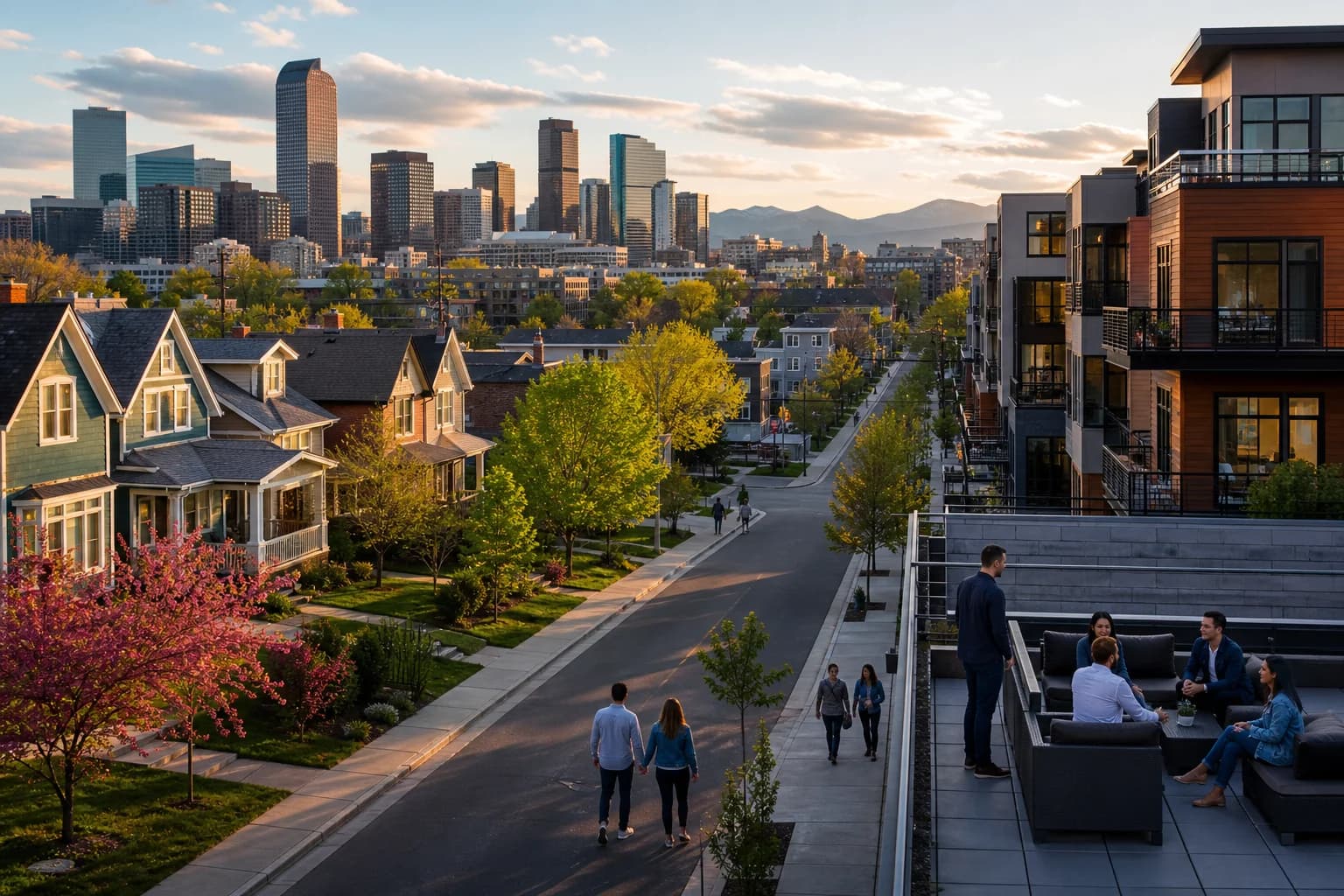 A Denver neighborhood showing detached homes, newer condos, and changing buyer activity.