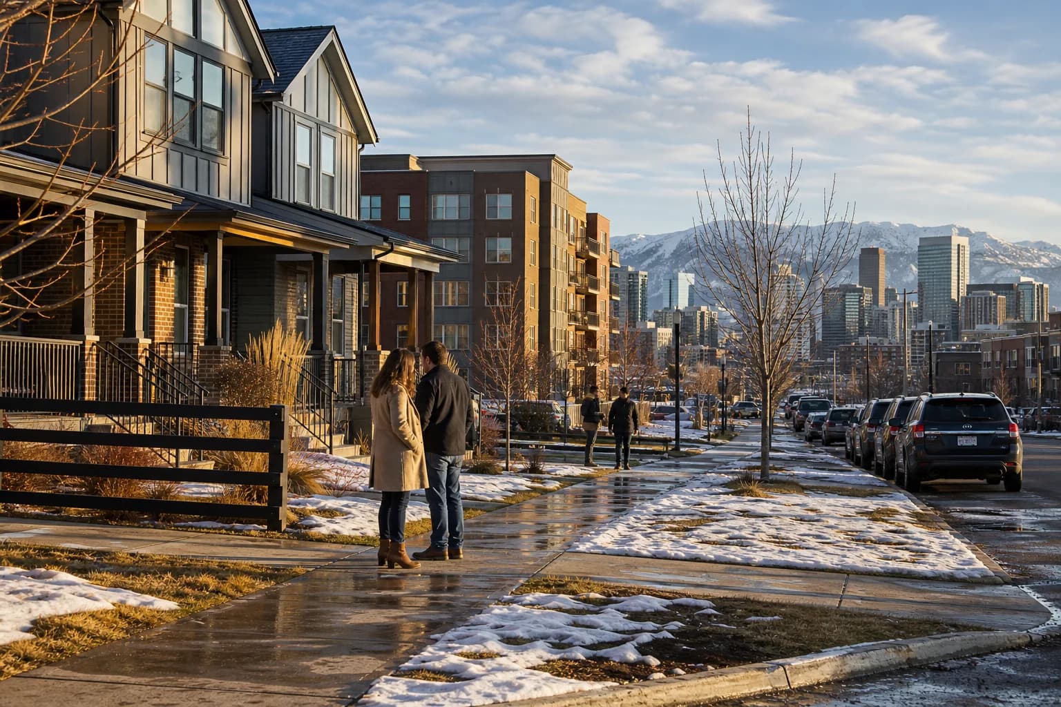Denver homes and small multifamily buildings in late winter light as buyers return to the market.