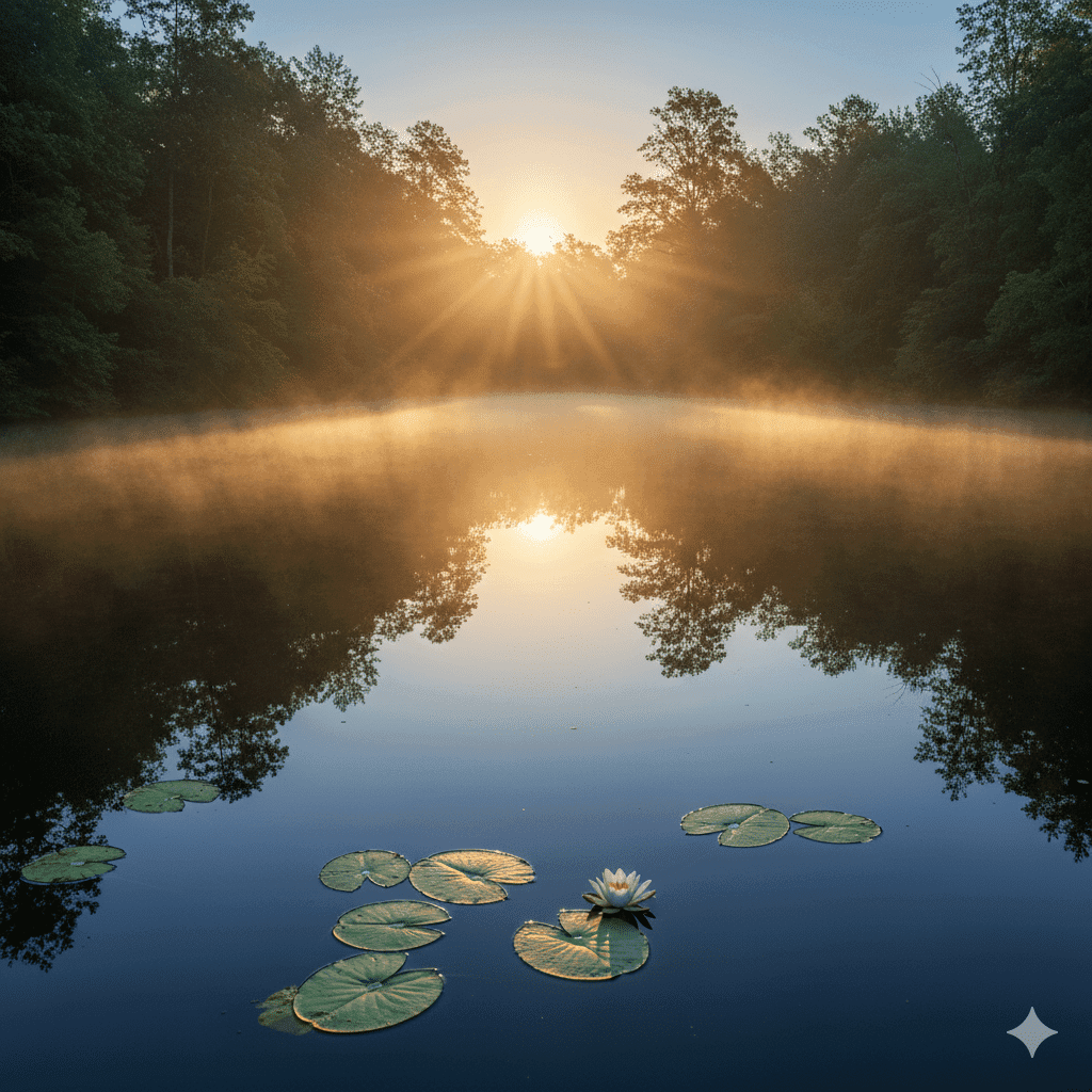 A calm pond at sunrise with a few lily pads, representing the start of Denver real estate investing opportunities.