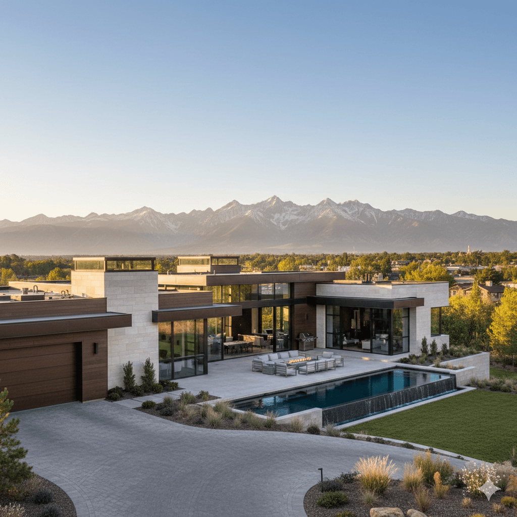 Modern luxury home in the Denver real estate market with mountain views.