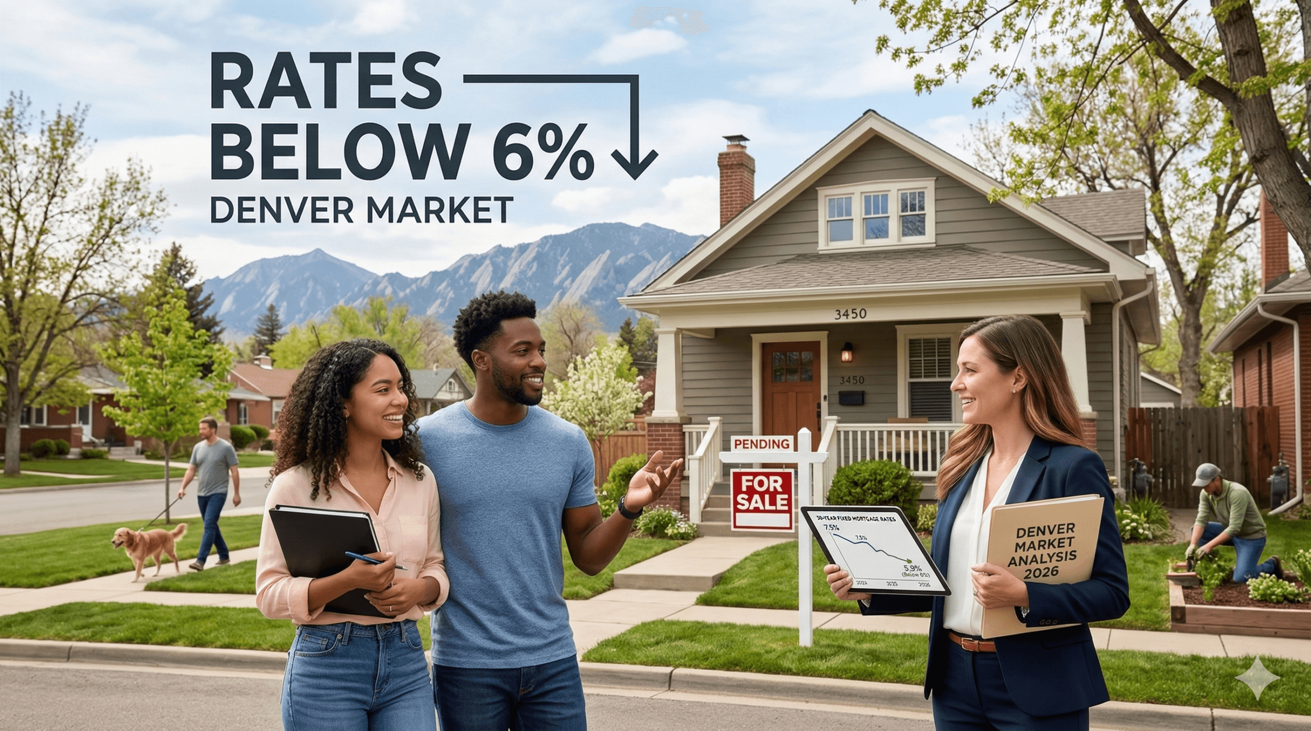 Modern Denver home for sale with a sign highlighting low Denver mortgage rates below 6 percent.